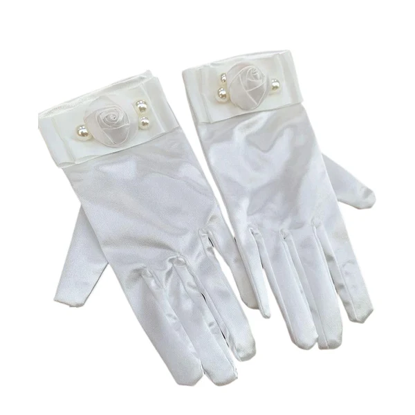 Eco-Friendly Maxbell 2Pcs Wrist Length Gloves Glossy Stretchable Elegant for Formal Occasion White Exceptional