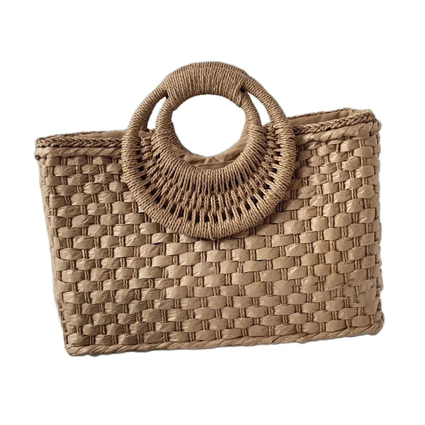Crafted Maxbell Fashion Straw Shoulder Bag Handbag Vacation Travel Women Woven Bag Khaki Fine