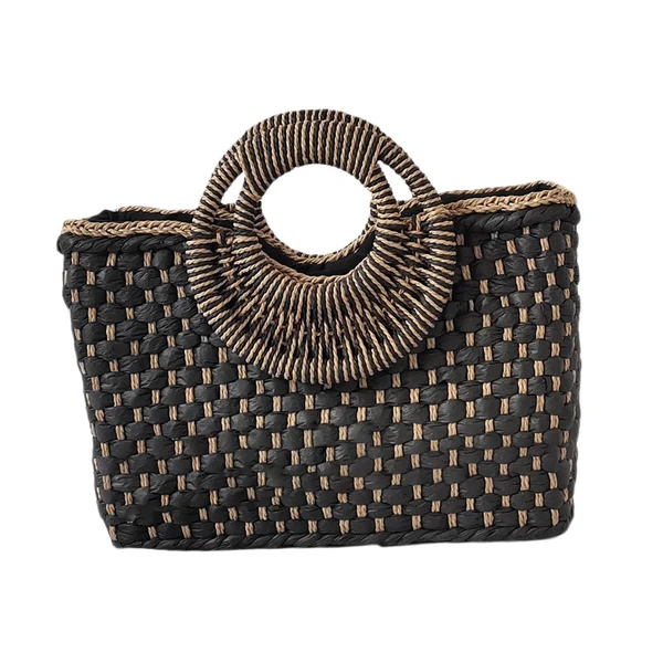 Organic Maxbell Fashion Straw Shoulder Bag Handbag Vacation Travel Women Woven Bag Black Detailed
