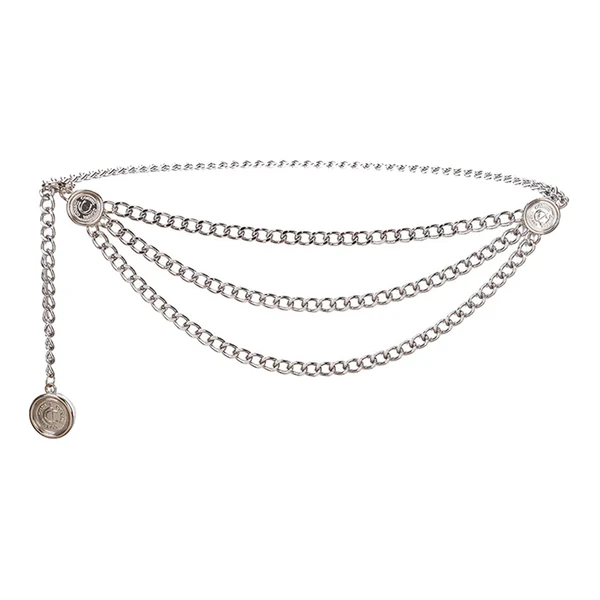 Durable Maxbell Waist Chain Belt Multilayer Trendy Fashion Charms for Dresses Gift Female Silver Lightweight
