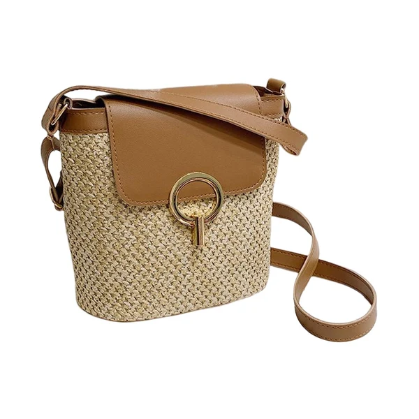 Original Maxbell Mini Woven Handbag Gift for Ladies Beach Travel Women Tote School Rattan Brown Easy-to-Use