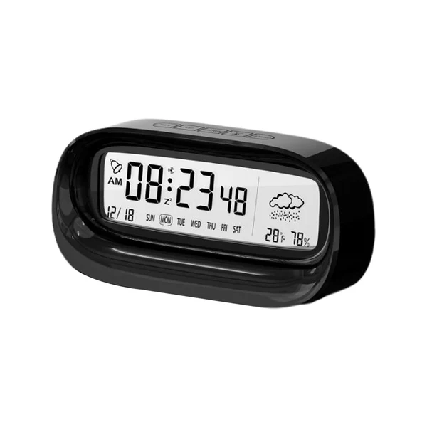 Powerful Digital Travel Alarm Clock with Temperature and Humidity for Hotel Bedroom Black Classic