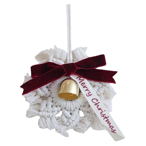 Optimized Maxbell Hand Woven Macrame Snowflake Jingle Bell Ornament Festive Pendant Charm Merry Christmas Elite