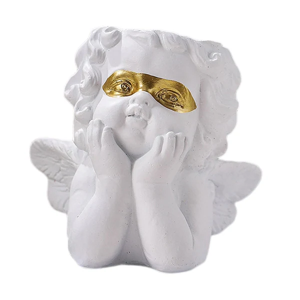 Convenient Maxbell Maxbell Angel Statue Crafted Planter Pot Sculpture for Art Decoration White Gold Safe