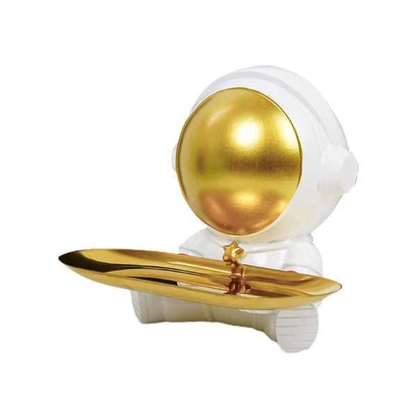 Flexible Maxbell Astronaut Statue with Tray Key Holder for porch Container Trinkets White Gold Superior