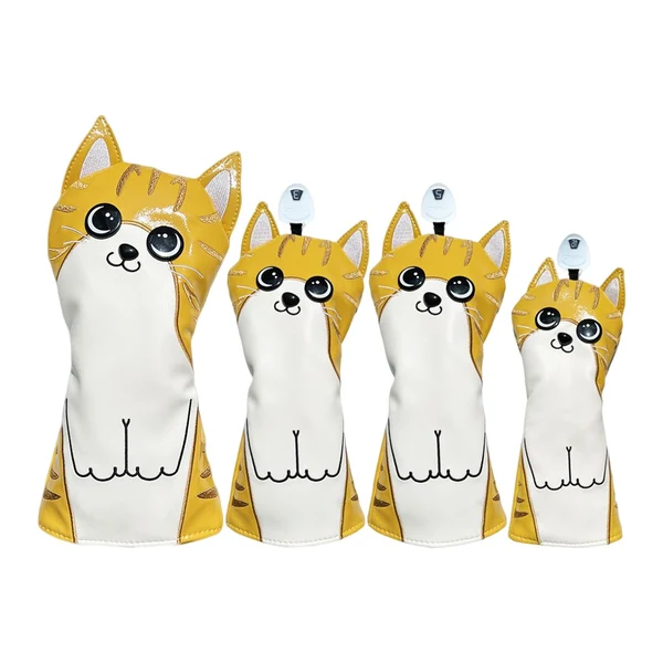 Proven Maxbell 4Pcs Cat Golf Wood Head Cover Golf Club Headcover PU Leather Waterproof Yellow Dependable