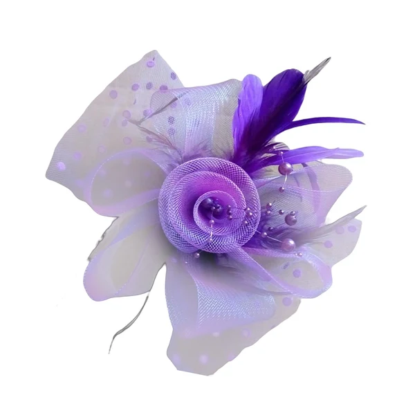 Traditional Maxbell women Flower Mesh Feathers Hair Clip Headwear Headdress for Tea Party Purple Professional