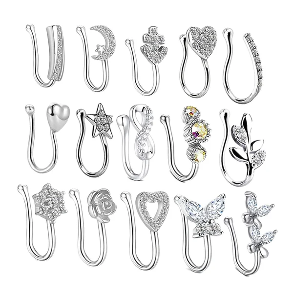 Consistent Maxbell 18 Pieces Fake Nose Rings U Shaped Nose Clip Body Jewelry Gifts Fashion Silver First-Class