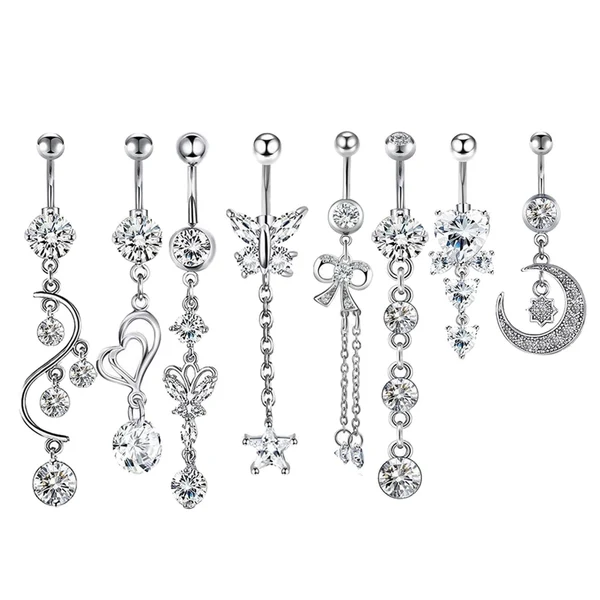 Sustainable Maxbell 8x Fashion Belly Button Rings Women Dangling Body Piercing Jewelry Silver Expertly Made
