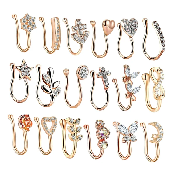 Superior Maxbell 18 Pieces Fake Nose Rings U Shaped Nose Clip Body Jewelry Gifts Fashion Rose Gold Exceptional