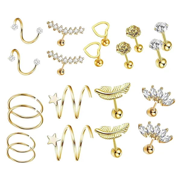 Smart Maxbell Stud Earrings Smooth Geometric Feather 20 Pieces for Christmas Day Wedding