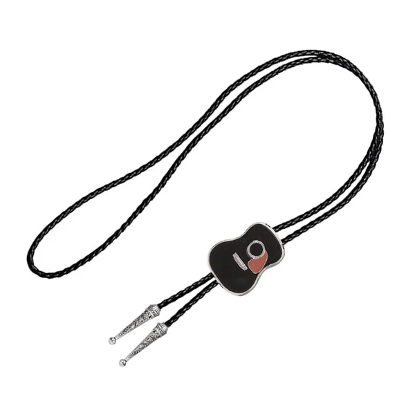 Exceptional Maxbell Vintage Style Guitar Shape Cowboy Bolo Tie Leather Necktie for MEN Black Elite