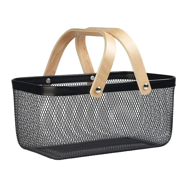 Comfortable Maxbell Metal Hollow Picnic Basket Hollow Out Basket for Travel Dessert Dining Room Black Excellent