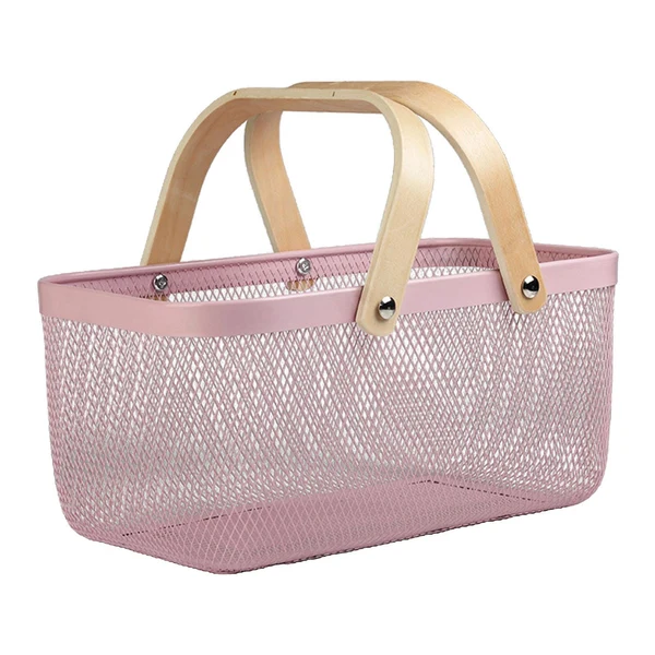Exclusive Maxbell Metal Hollow Picnic Basket Hollow Out Basket for Travel Dessert Dining Room Pink Certified