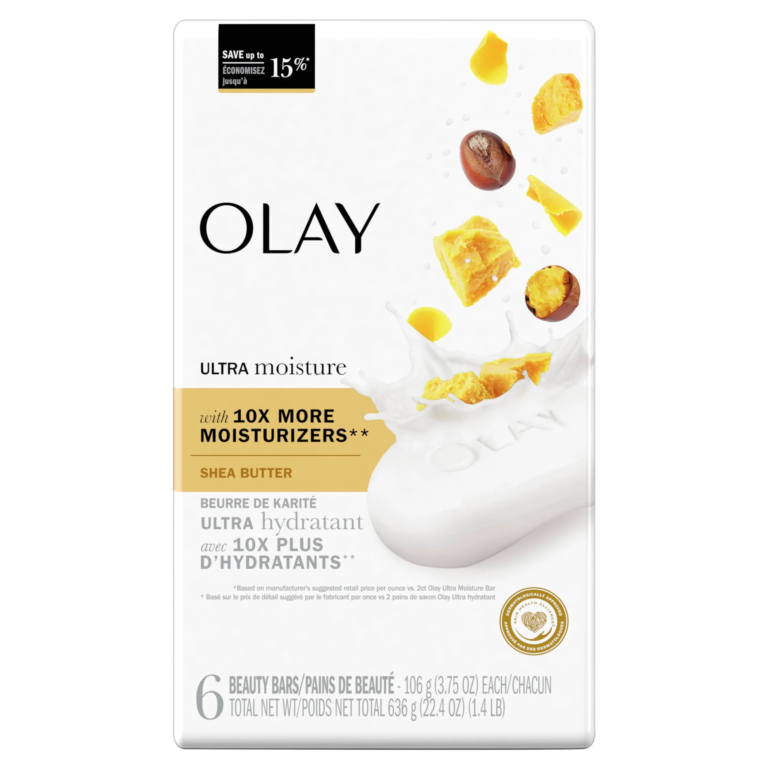 Exclusive Olay Moisture Outlast Ultra Moisture Shea Butter Beauty Bar with Vitamin B3 Complex 3.75 oz Pack of 6 Next-Generation