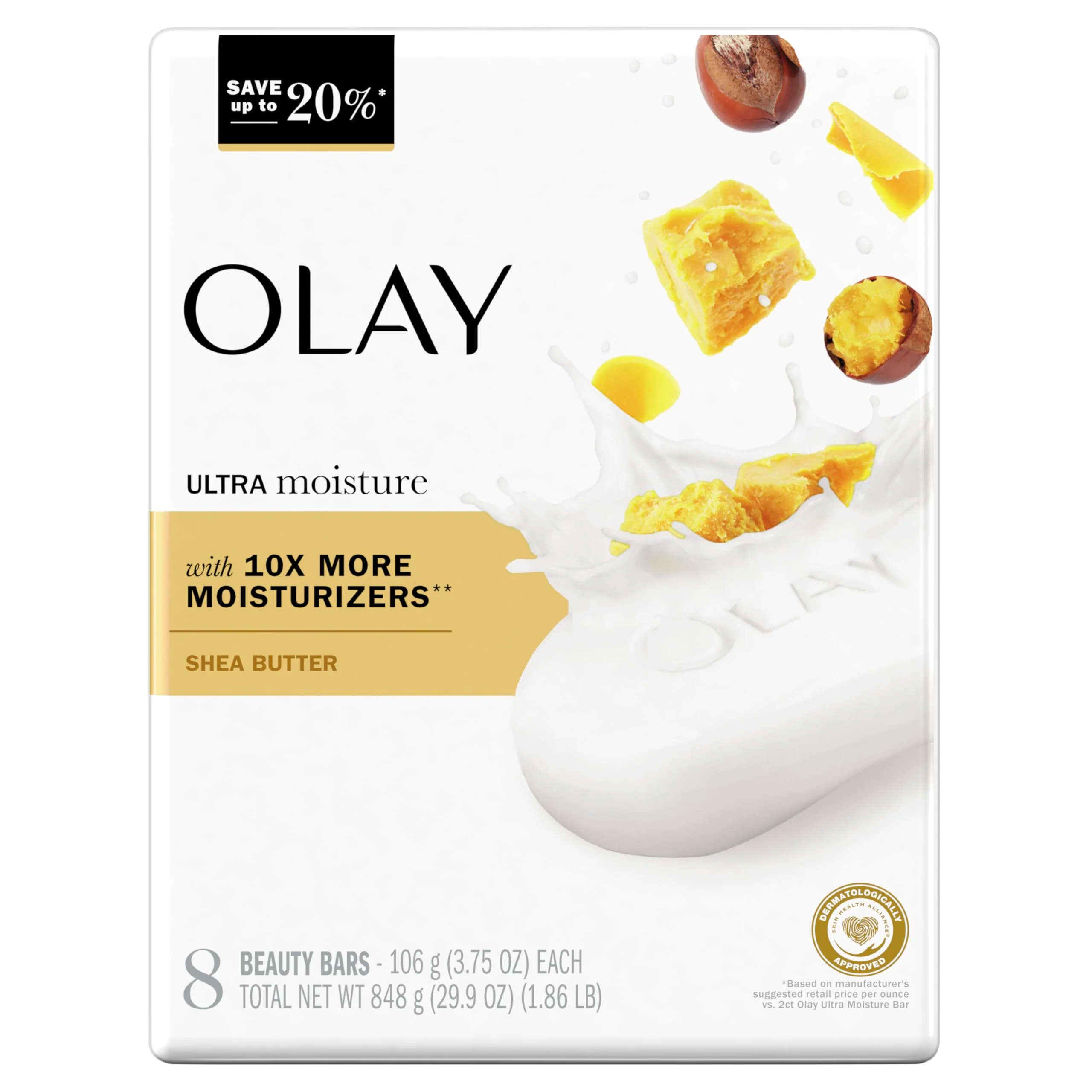 Green Olay Moisture Outlast Ultra Moisture Shea Butter Beauty Bar with Vitamin B3 Complex 3.75 oz 8 count Convenient