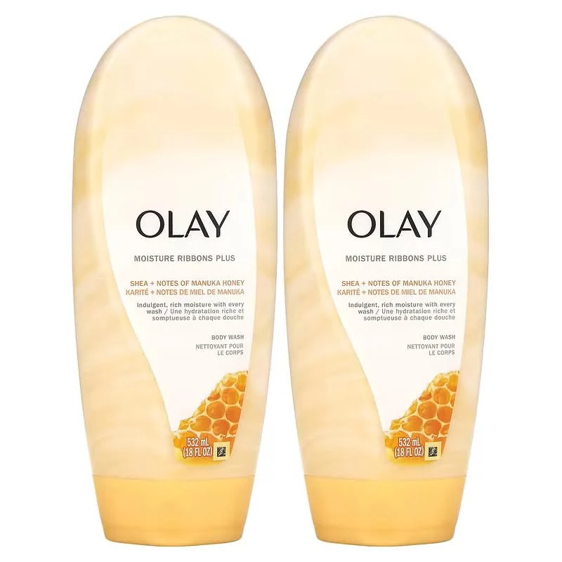 Quality Olay Moisture Ribbons Plus Body Wash with Shea Notes of Manuka Honey Long-Lasting Moisture and Soft Smooth Skin 18 FL OZ Pack of 2 Classic
