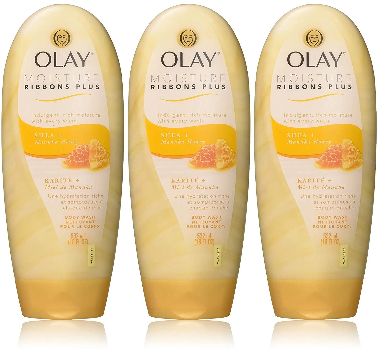 Efficient Olay Moisture Ribbons Plus Body Wash - Shea Manuka Honey - Net Wt. 18 FL OZ 532 mL Per Bottle - Pack of 3 Bottles Long-Lasting