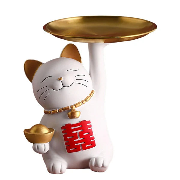 Superior Maxbell Maxbell Resin Cute Cat Storage Tray Statue Creative for Office Restaurant Decoration Classic