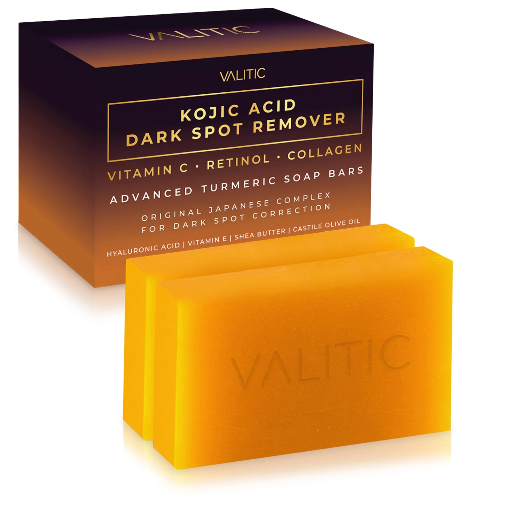 Proven VALITIC Kojic Acid Dark Spot Remover Soap Bars with Vitamin C Retinol Collagen Turmeric - Japanese Complex Infused with Hyaluronic Acid Relaxed