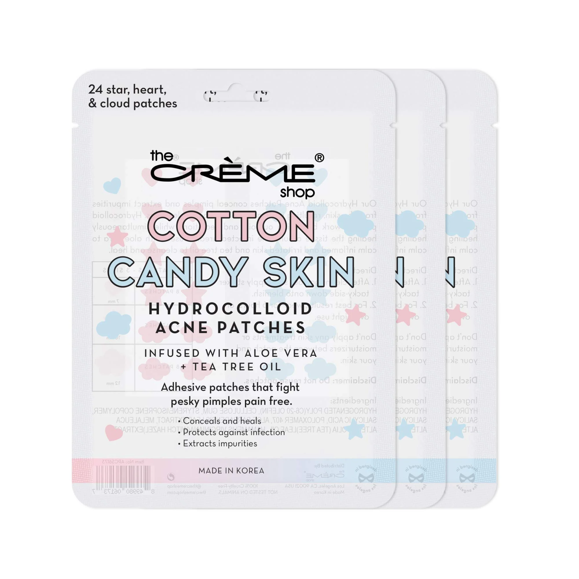 Fashionable The Crème Shop Cotton Candy Skin Hydrocolloid Acne Patches - Pimple Treatment with Salicylic Acid Witch Hazel - 3 Sizes 72 Patches Convenient