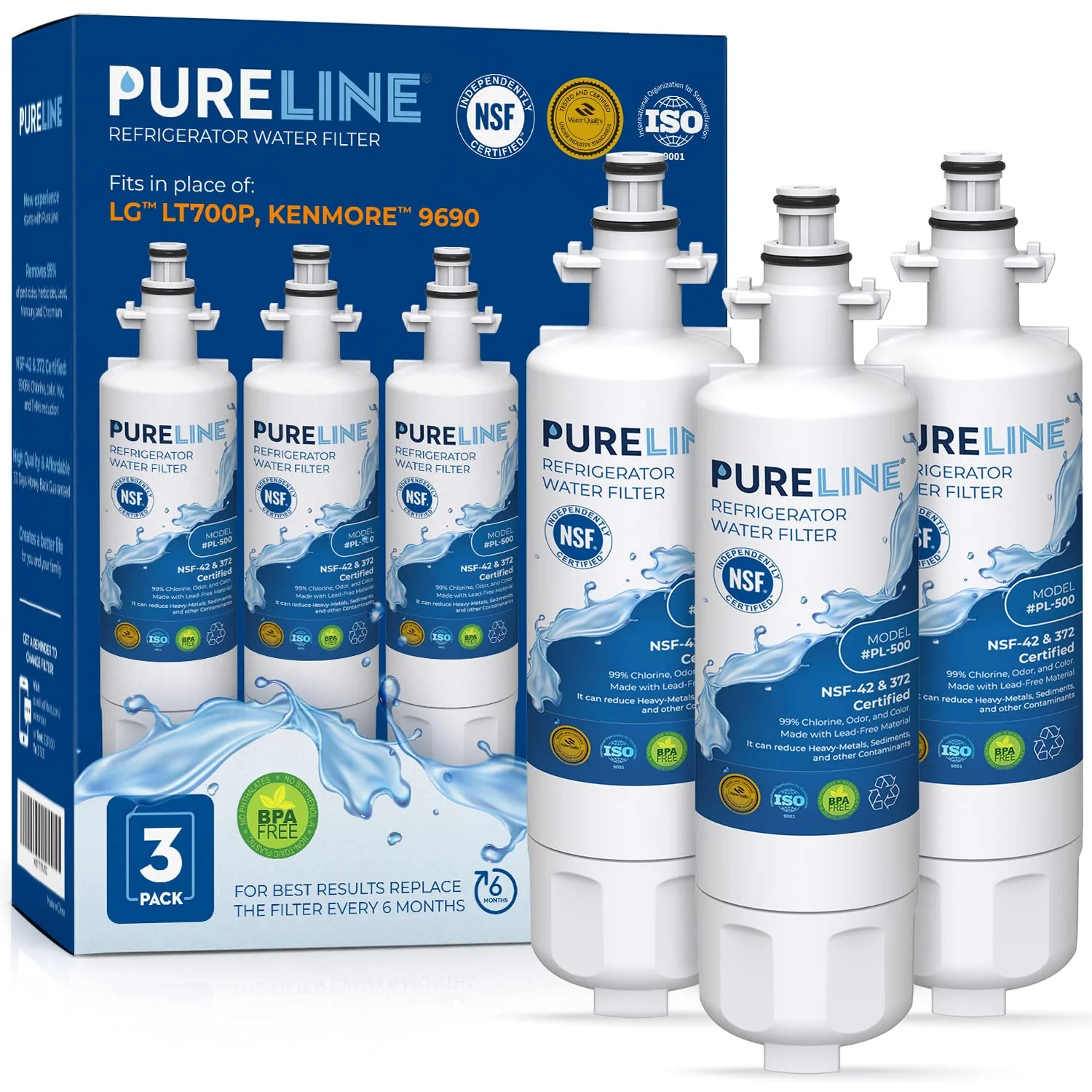 Proven Pureline 9690 LT700P for LG LT700P Kenmore Elite 9690 Kenmoreclear 46-9690 ADQ36006101 HDX FML-3 Refrigerator Water Filter - Reduces Bad Taste Odor Enhanced