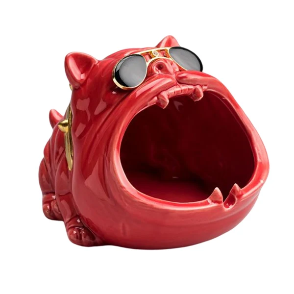 Convenient Maxbell Novelty Cartoon Dog Ashtray Windproof Storage Box Ceramic Dog Statue Red Excellent