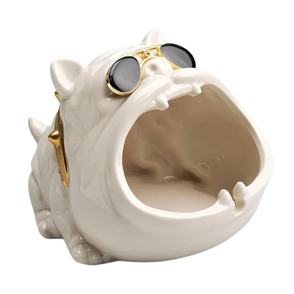 Breathable Maxbell Novelty Cartoon Dog Ashtray Windproof Storage Box Ceramic Dog Statue White Durable
