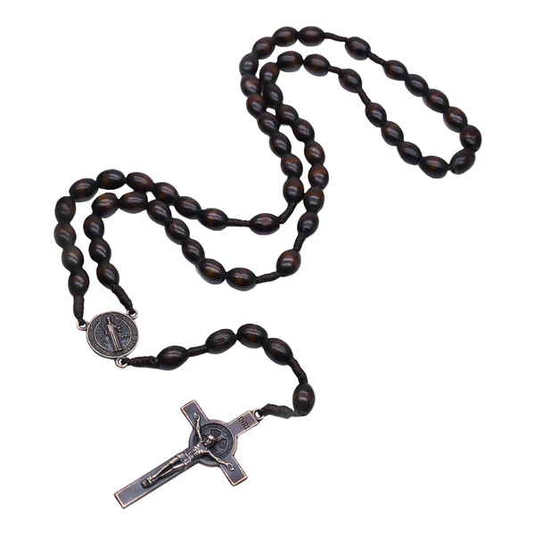Convenient Maxbell Wooden Rosaries with Cross Pendant for Men Women Religious Jewelry Necklace Effective