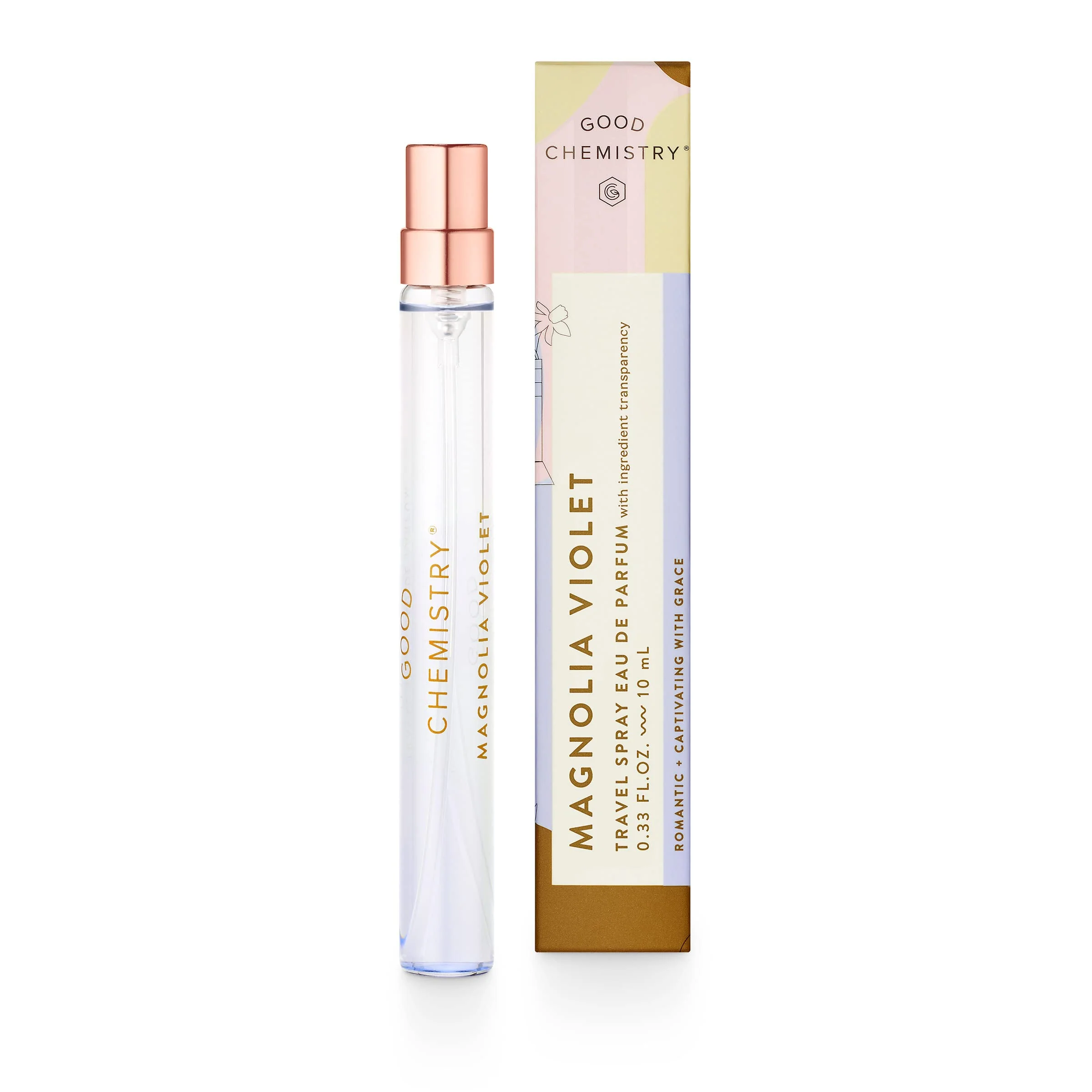 Fashionable Good Chemistry Magnolia Violet Travel Spray 0.33 fl oz - Long-Lasting On-the-Go Perfume with Magnolia Peony Amber - Romantic Clean Vegan Modern
