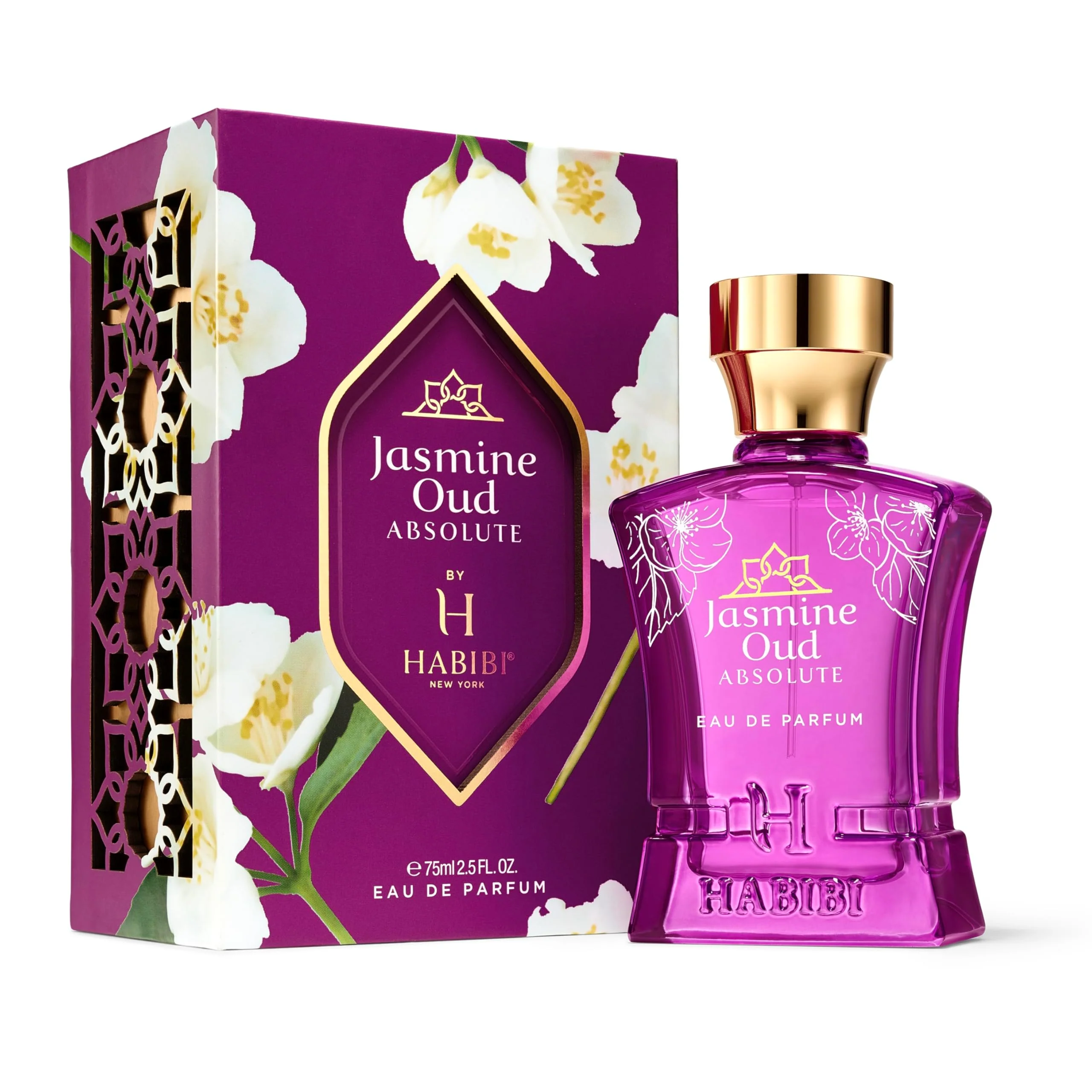 Organic H HABIBI Jasmine Oud Absolute Arabian Perfume for Women - 2.5 oz 75ML Long Lasting Women's Fragrances Woody Floral Scent with Leather Rose Oud Top-Quality