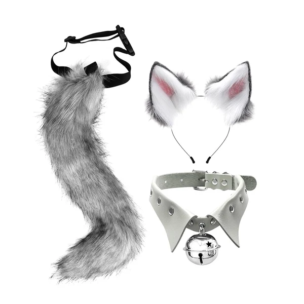 Elite Maxbell Fox Ears Hair Clips Tails Fancy Dress Choker Costume Kits Christmas Cosplay Grey Casual