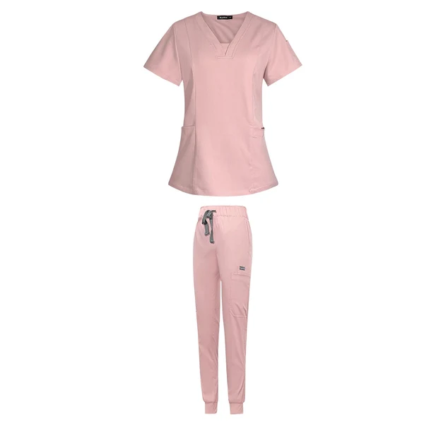 Trendy Maxbell Female Scrub Set Nurse v neckline Machine Washable Short Sleeves Suit M Pink Environmentally Friendly