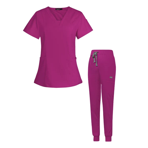Innovative Maxbell Female Scrub Set Nurse v neckline Machine Washable Short Sleeves Suit S Rose Red Expertly Made