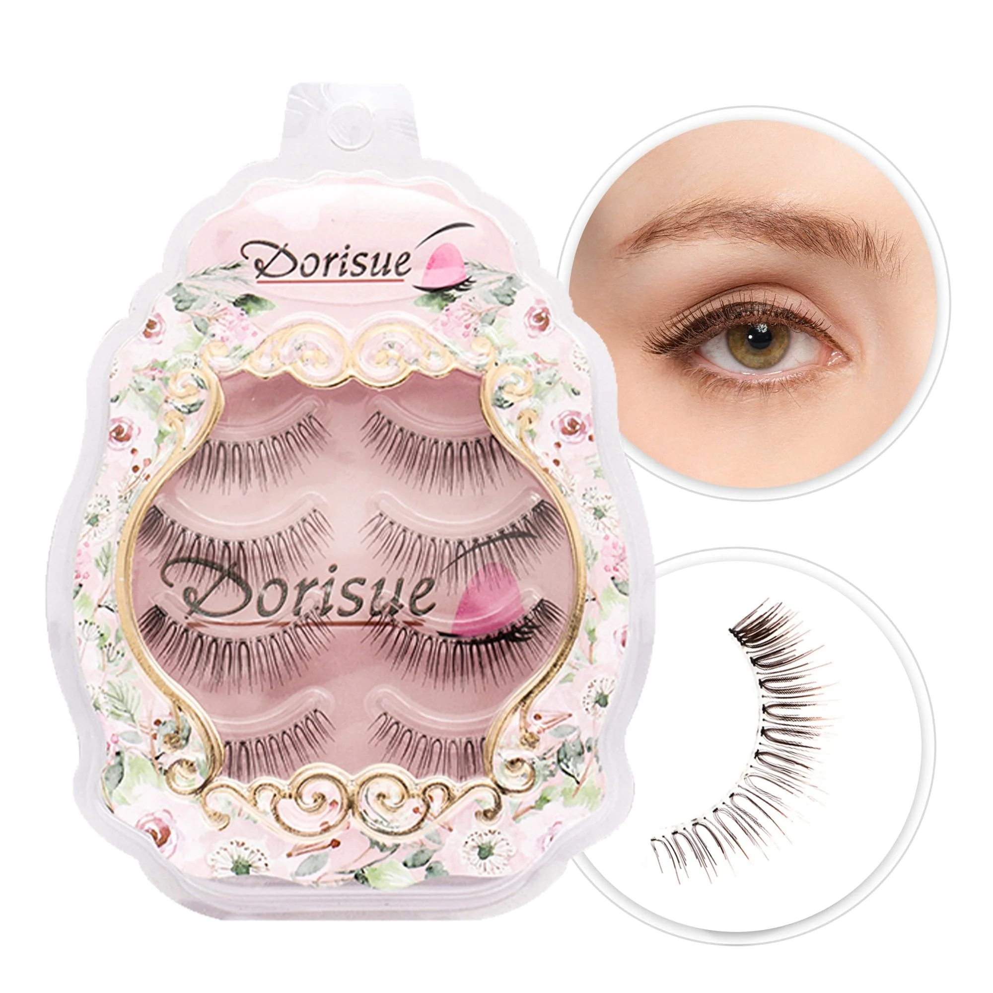 World-Class Dorisue Brown False Eyelashes for Light Hair - Natural Looking Lashes for Blonde and Fair Skin Graduated Volume 5-10mm 4 Pairs E7 Superior