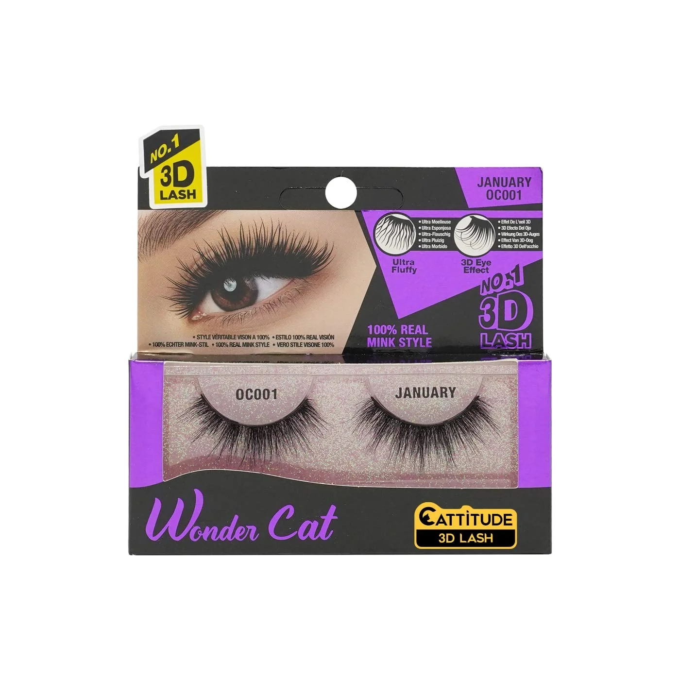 Reusable EBIN NEW YORK Cattitude 3D Lash Wonder Cat -January 3D Faux Mink Lash Enviable Volume Lightweight Comfortable Wear Double Layered Wispy Lash Fullness Original Design