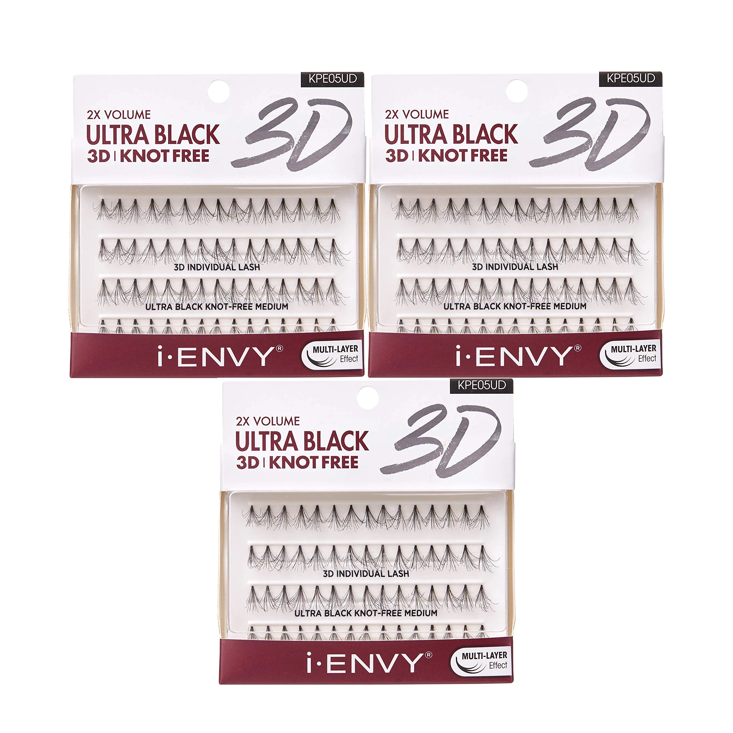 Verified iENVY 3D Individual Lash Knot Ultra Black 2X Volume 3 Pack Medium Secure