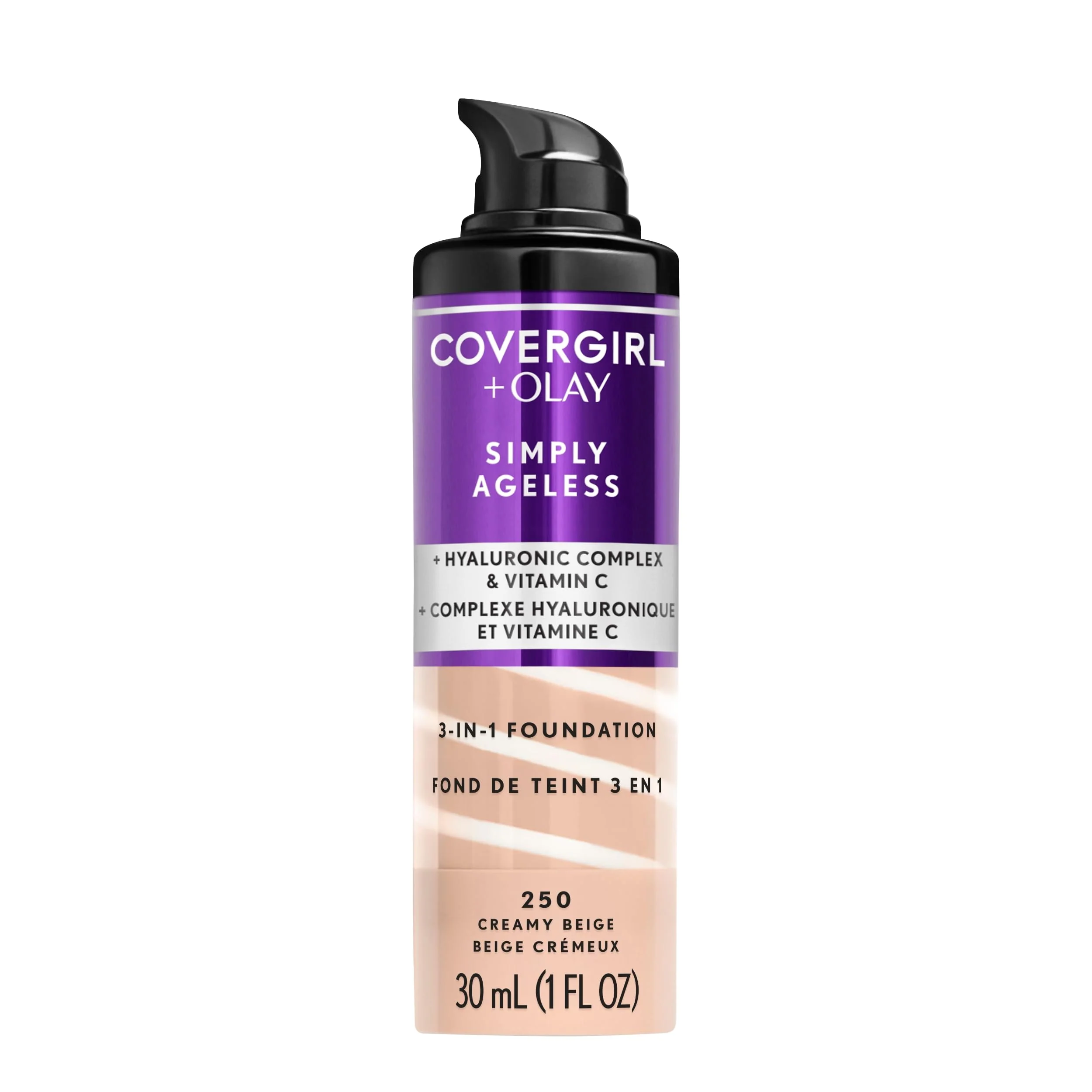 Casual COVERGIRL Olay Simply Ageless 3-in-1 Liquid Foundation Matte Finish Hyaluronic Vitamin C Formula 250 Creamy Beige 1 Count Elegant
