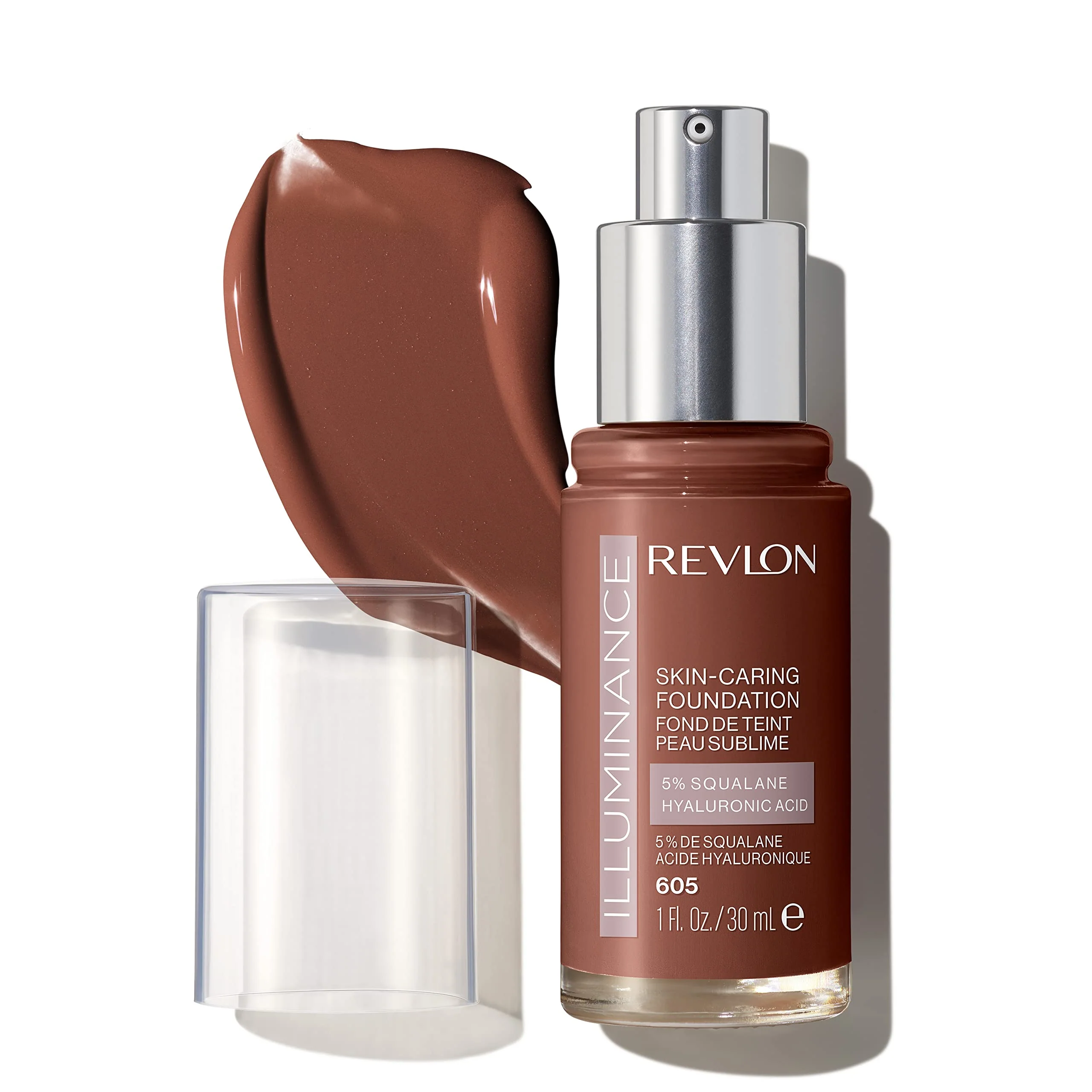 Optimized Revlon Illuminance Skin-Caring Liquid Foundation Hyaluronic Acid Hydrating and Nourishing Formula with Medium Coverage 605 Rich Mahogany 1 fl oz Clean