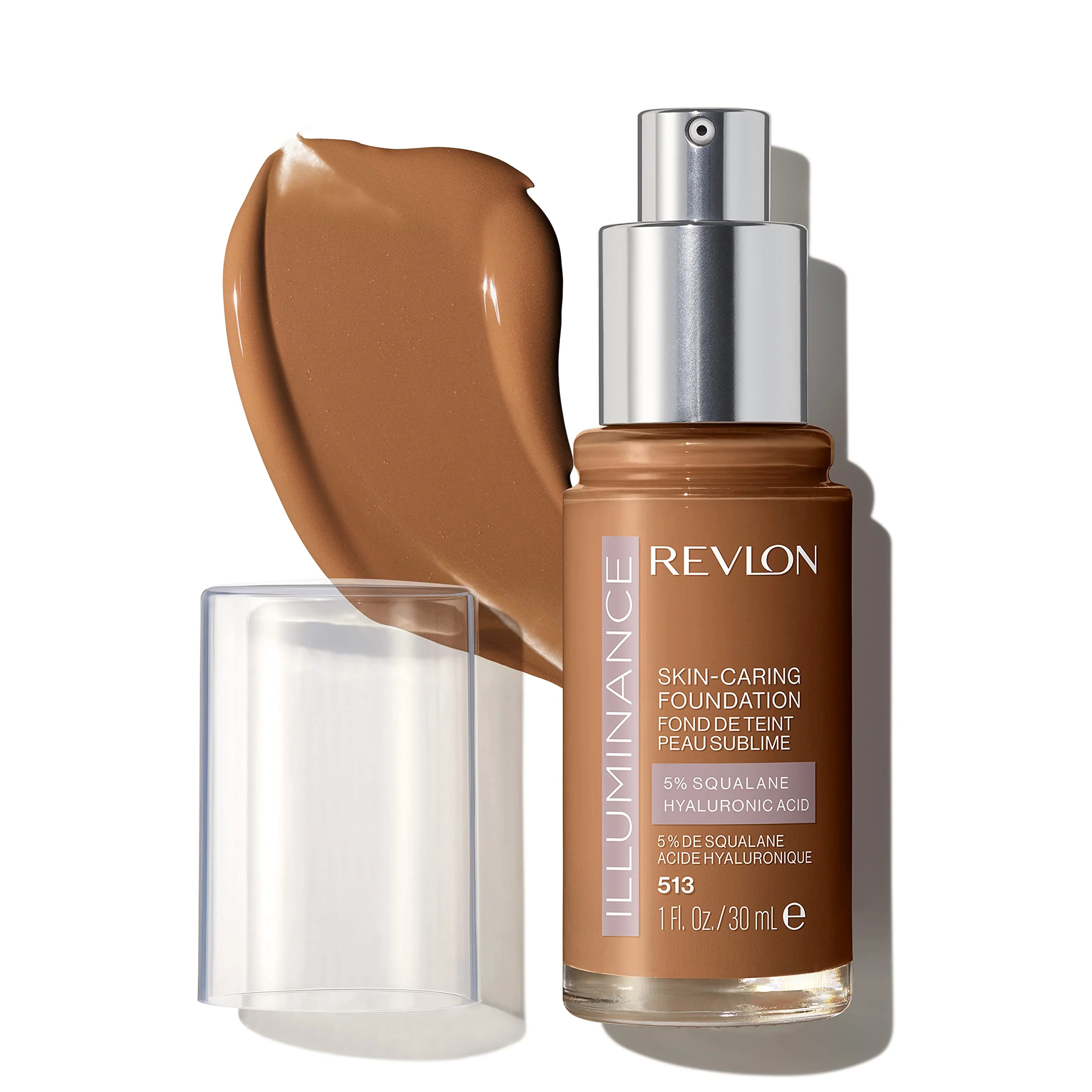 Modern Revlon Illuminance Skin-Caring Liquid Foundation Hyaluronic Acid Hydrating and Nourishing Formula with Medium Coverage 513 Brown Suede 1 fl oz Top-Quality
