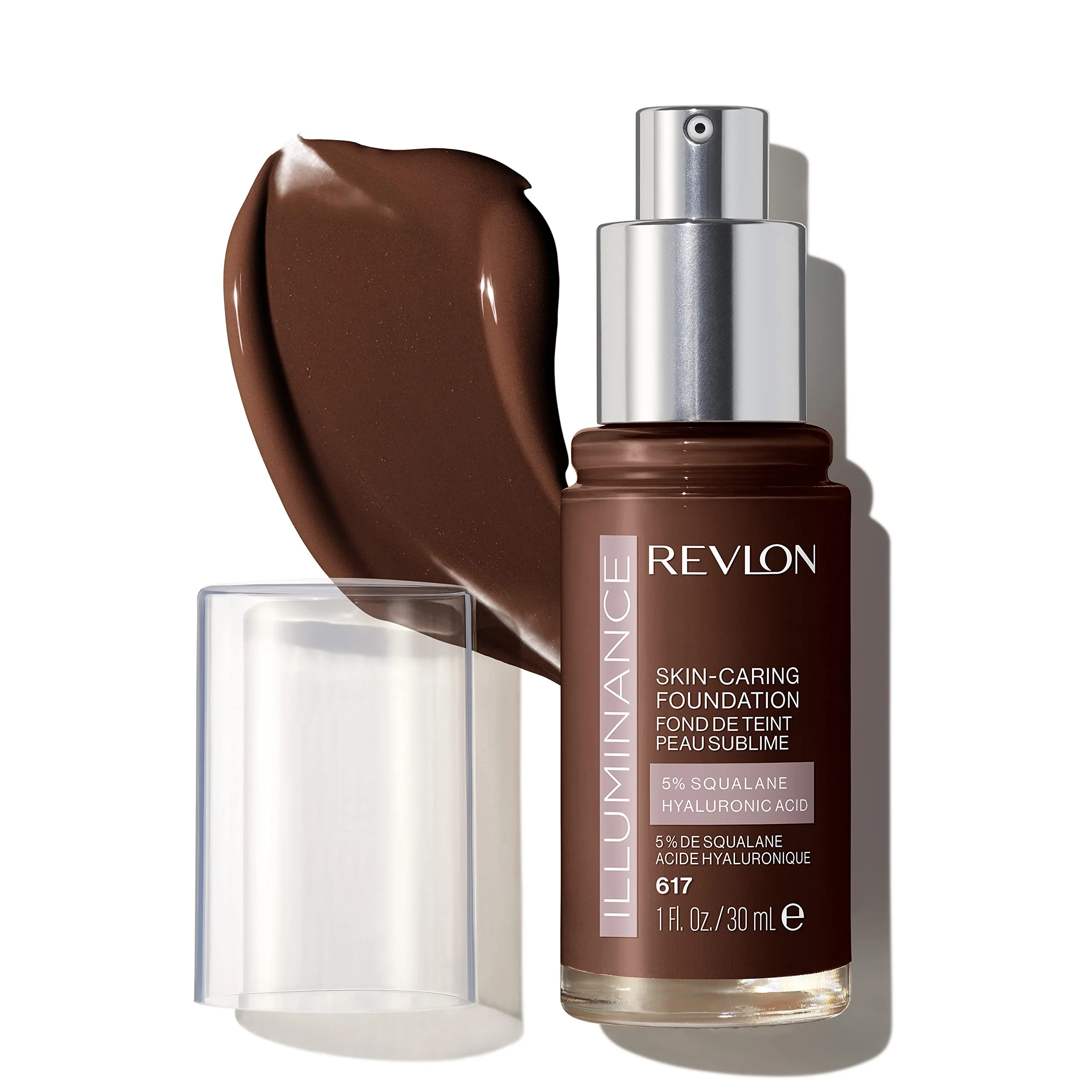 Secure Revlon Illuminance Skin-Caring Liquid Foundation Hyaluronic Acid Hydrating and Nourishing Formula with Medium Coverage 617 Ebony 1 fl oz Innovative