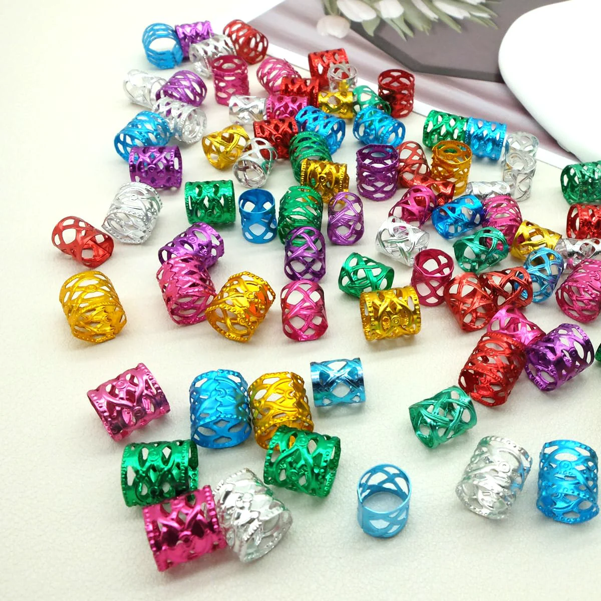 Expertly Made 100PCS Two Size Multicolor Rings Hair Jewelry for Braids Dreadlocks Beads for Women Braids Hair Decorations Colorful Aluminum Ring Adjustable Metal High-Grade