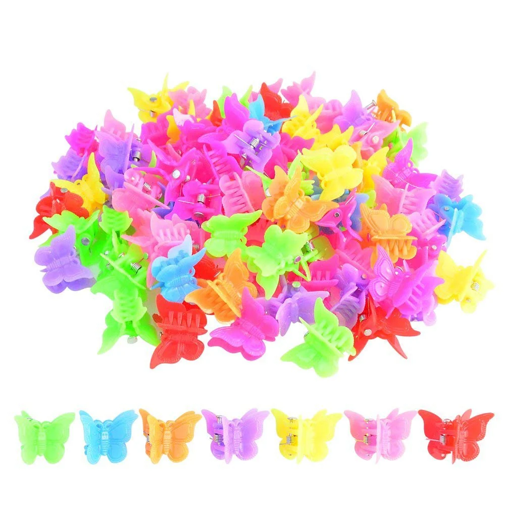 Fine Crafted 100 Packs Assorted Color Butterfly Hair Clips Bantoye Beautiful Mini Hair Accessories for Girls and Women Random Color Solid