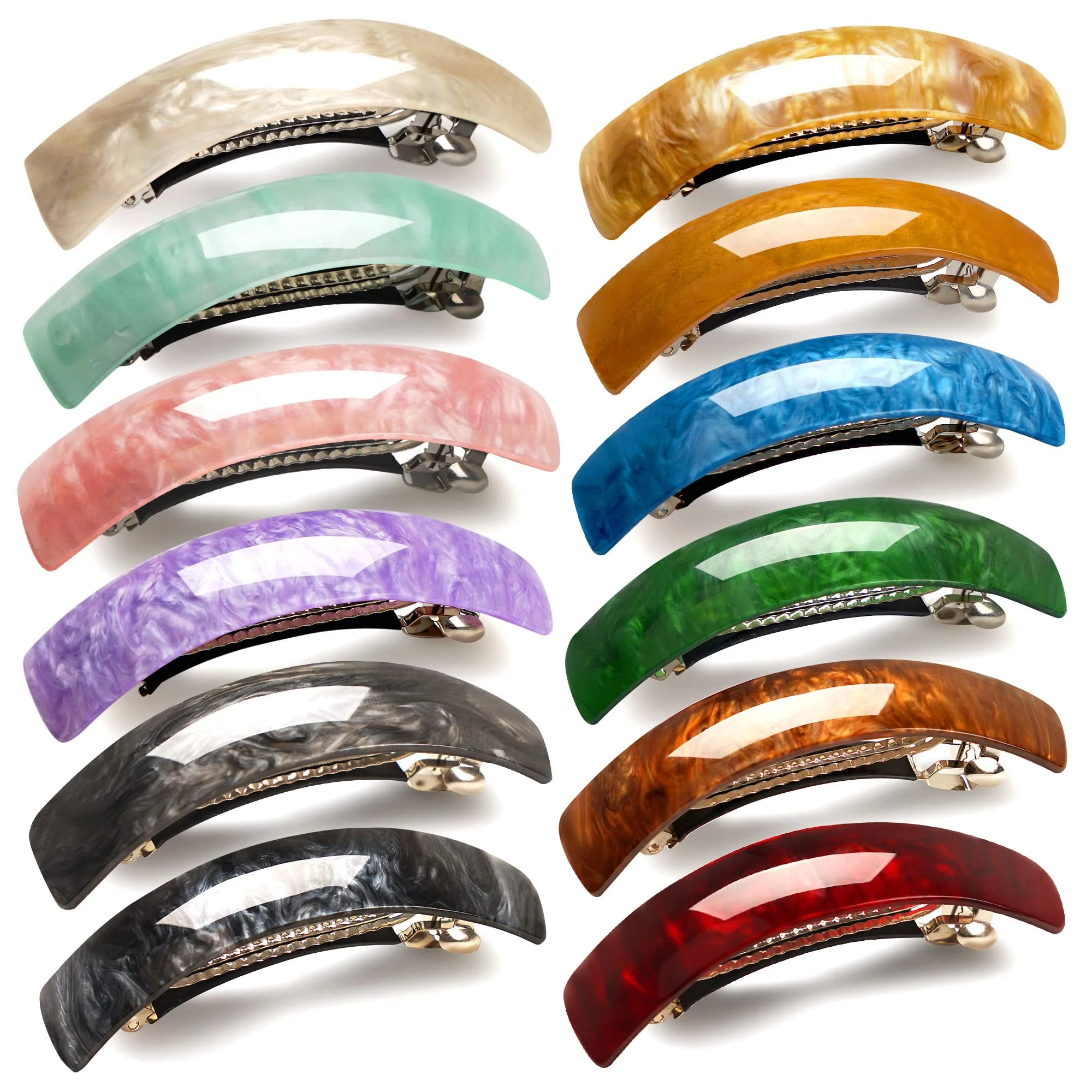 Prestigious 12pcs Retro Acrylic Hair Barrettes Automatic Large Hair Clip Elegant French Design Barrettes for Women Ladies Retro Color Dependable