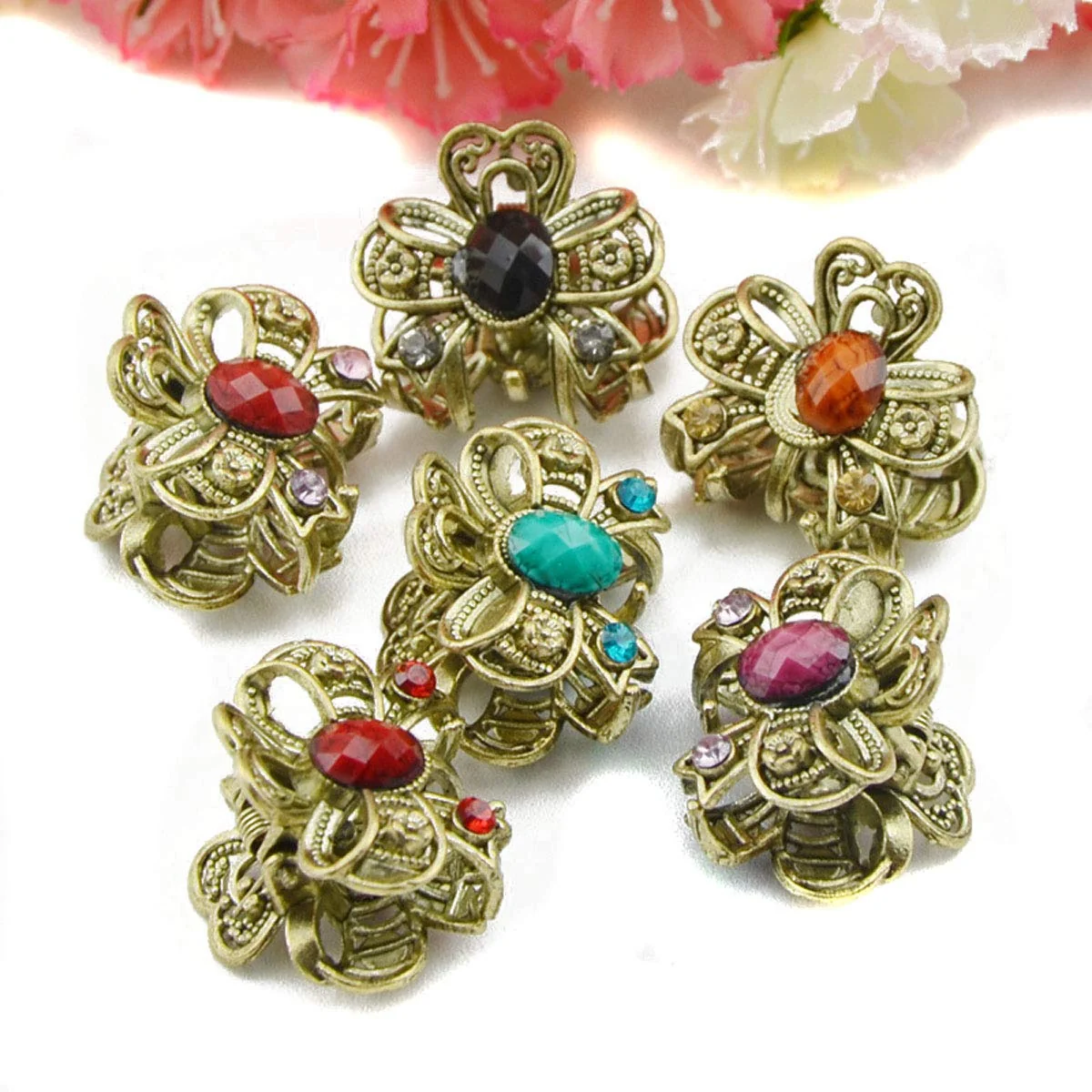 Expertly Made 12PCS Vintage Chic Metal Alloy Rhinestone Mini Fancy Hair Claw Jaw Clips Pins for Women Lady Comfortable