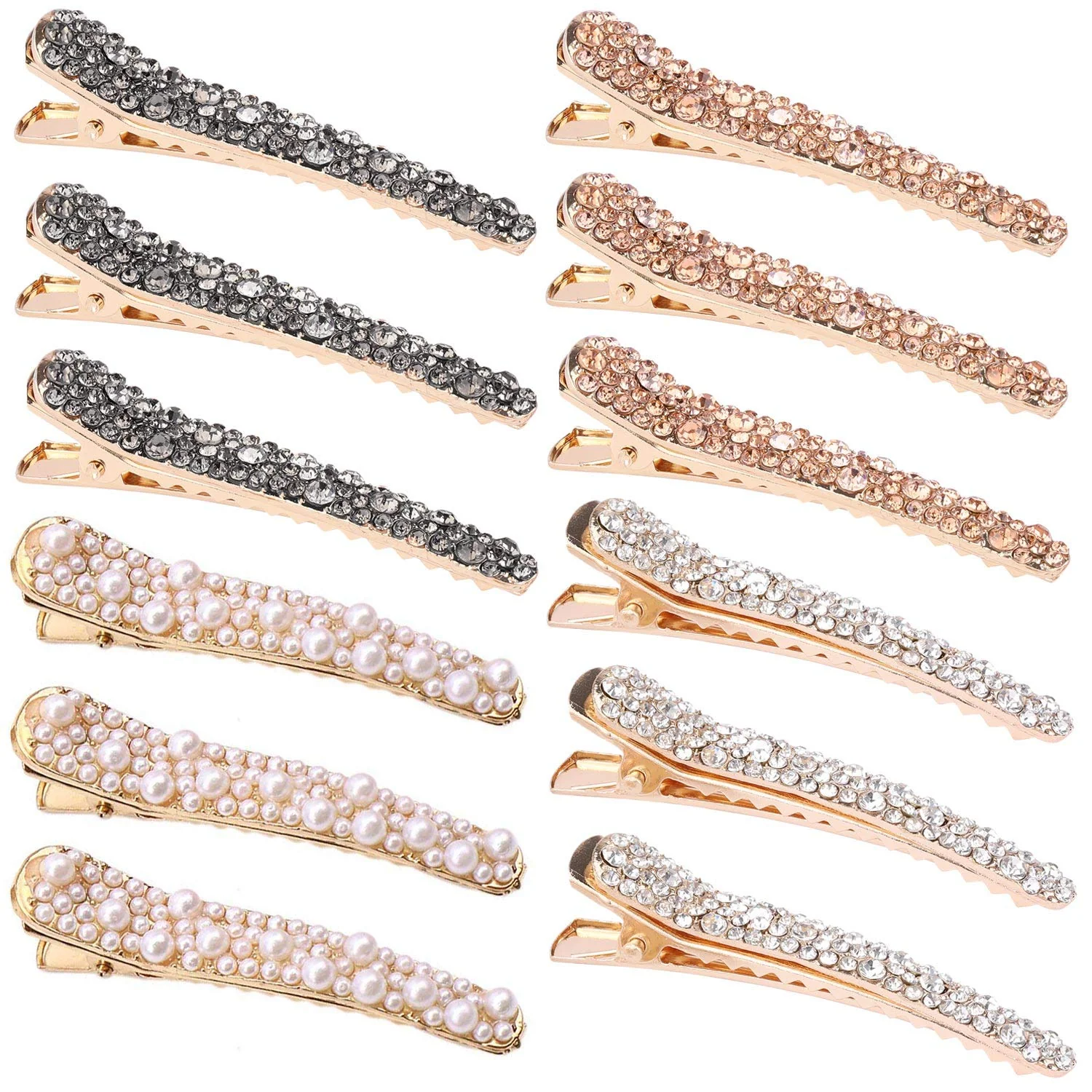 Eco-Friendly 12 Pcs Rhinestone Alligator Hair Clips Fancy Crystal Duckbill Hair Clips for Women Girls Hair Styling Tools Accessories Elegant