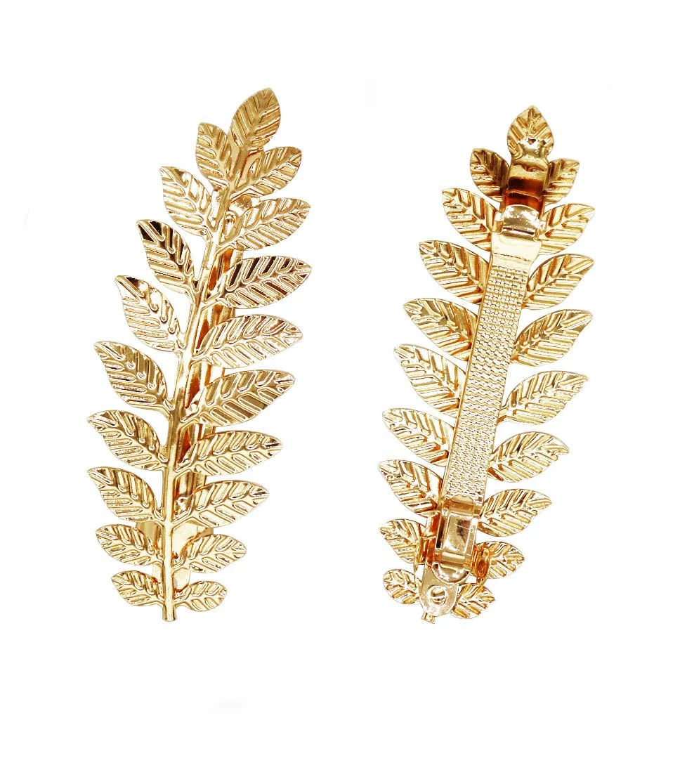 Verified 2 Pcs Toga Party Greek Goddess Costume - Gold Leaves Hair Barrettes Organic