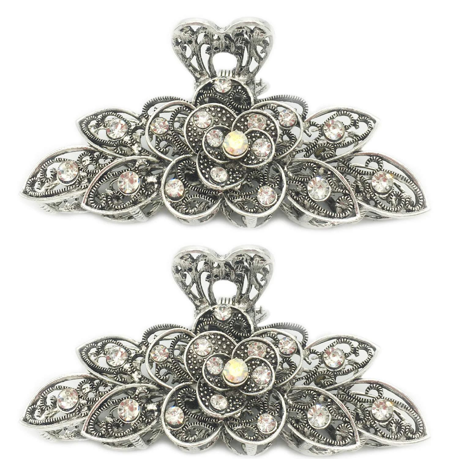 Unique 2 Pcs Women Retro Chic Rhinestone Alloy Fancy Hair Claw Jaw Clips Pins -Vintage Flowers Hair Catch Updo Grip Hair Accessories for Thick Hair Selected