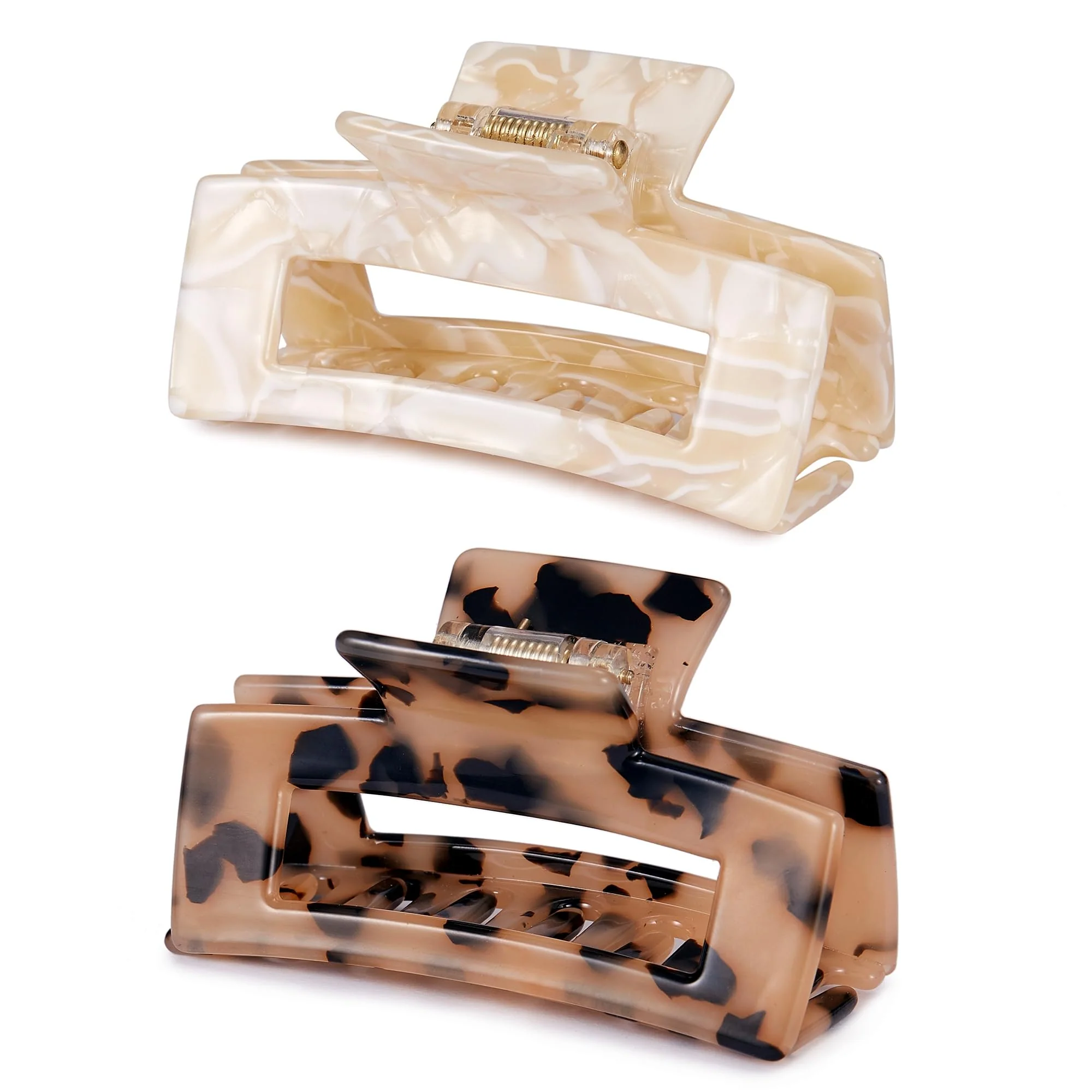 Powerful 3 inch Hair Claw Clips Cutout Tortoise Shell Celluloid Hair Jaw Clips French Design Rectangle Hair Clamp for Women Ladies Mother 2 Pack Prestigious