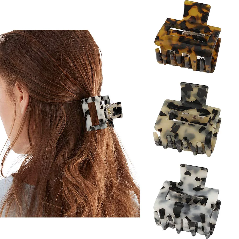 Lightweight 3PCS Hair Claw Celluloid Acetate Jaw Hair Claws Tortoise Barrettes Shell Claws Banana Clips tortoise Hair Clips Leopard print Hair Barrettes Recyclable